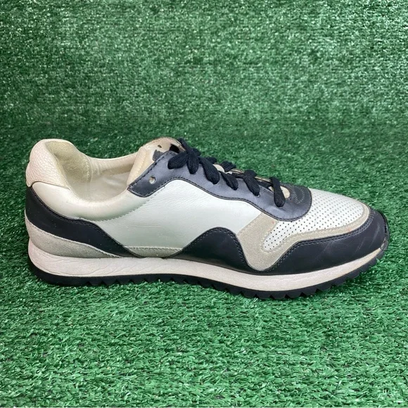 Coach Mens Runner Leather Lace Up Sneaker Cream / Gray Size 10.5